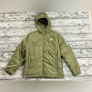 Adidas Men's Essentials Insulated Hooded Jacket, Size Large, Olive Green